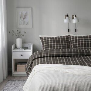IKEA STRUTBRAKEN Queen Duvet Cover and Pillowcase(s) Cotton Gray Check Pattern